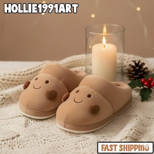 Croissant Plush Slippers: Cozy Indoor/Outdoor House Shoes, Warm Plush Indoor Slides, Soft Non Slip Cozy Home Shoes Autumn Winter Comfort