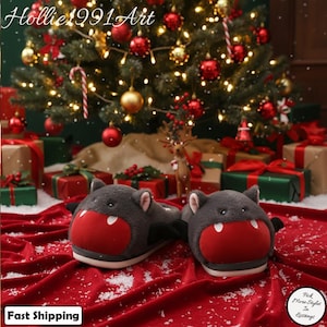 Cute Bat Plush Slippers, Winter Cotton Indoor Shoes, Cozy Warm Furry Home Slippers for Couples, Comfortable Unisex Soft House Shoes Gift