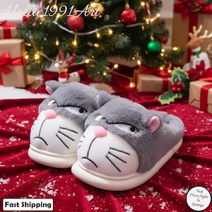 Fluffy Cartoon Plush Slippers, Women&#39;s Winter Indoor Home Shoes, Cute Cozy Furry House Slippers for Girls, Elegant Soft Comfortable Footwear