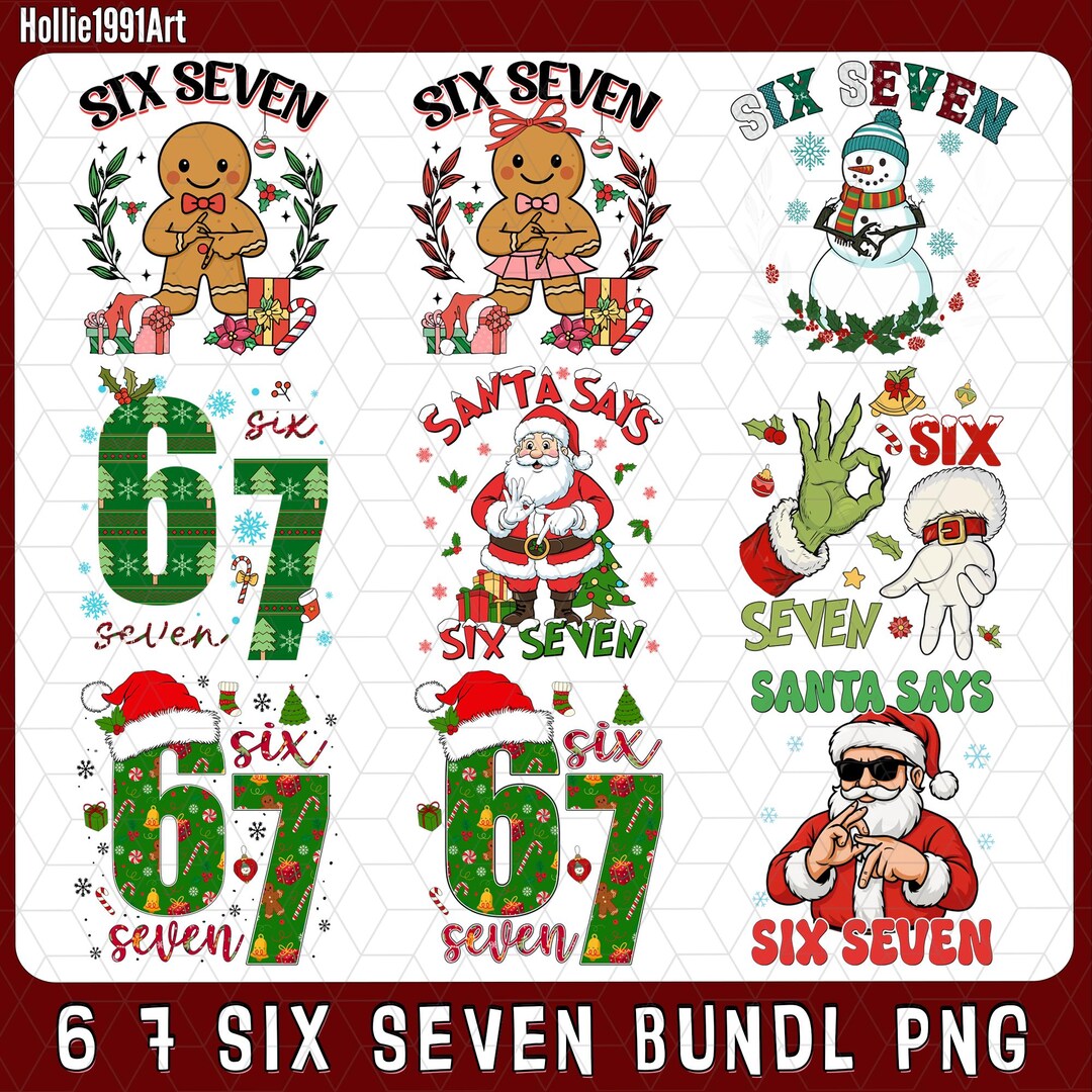 Paquete navideño de memes Six Seven (PNG), frase viral divertida 6/7 ...