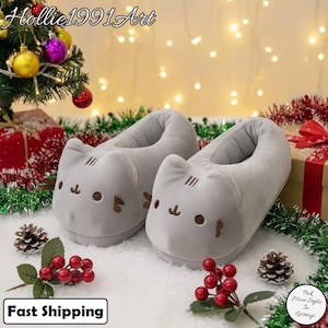 Cute Cat Plush Slippers, Warm Winter Indoor Slides, Soft Cozy Bedroom Shoes, Adorable Anime Home Slippers for Women and Men