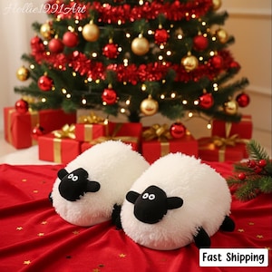 Women’s Fluffy Sheep Slippers, Cute Kawaii Animal Plush Indoor Shoes, Cozy Winter Home Flip Flops, Soft Warm Fuzzy Slippers Gift for Her