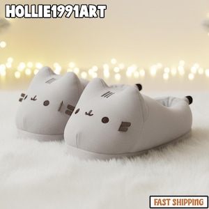 Plush Cartoon Cat Slippers for Christmas, Cute Furry Kitty House Shoes, Cozy Warm Winter Indoor Slippers, Holiday Gift for Cat Lovers