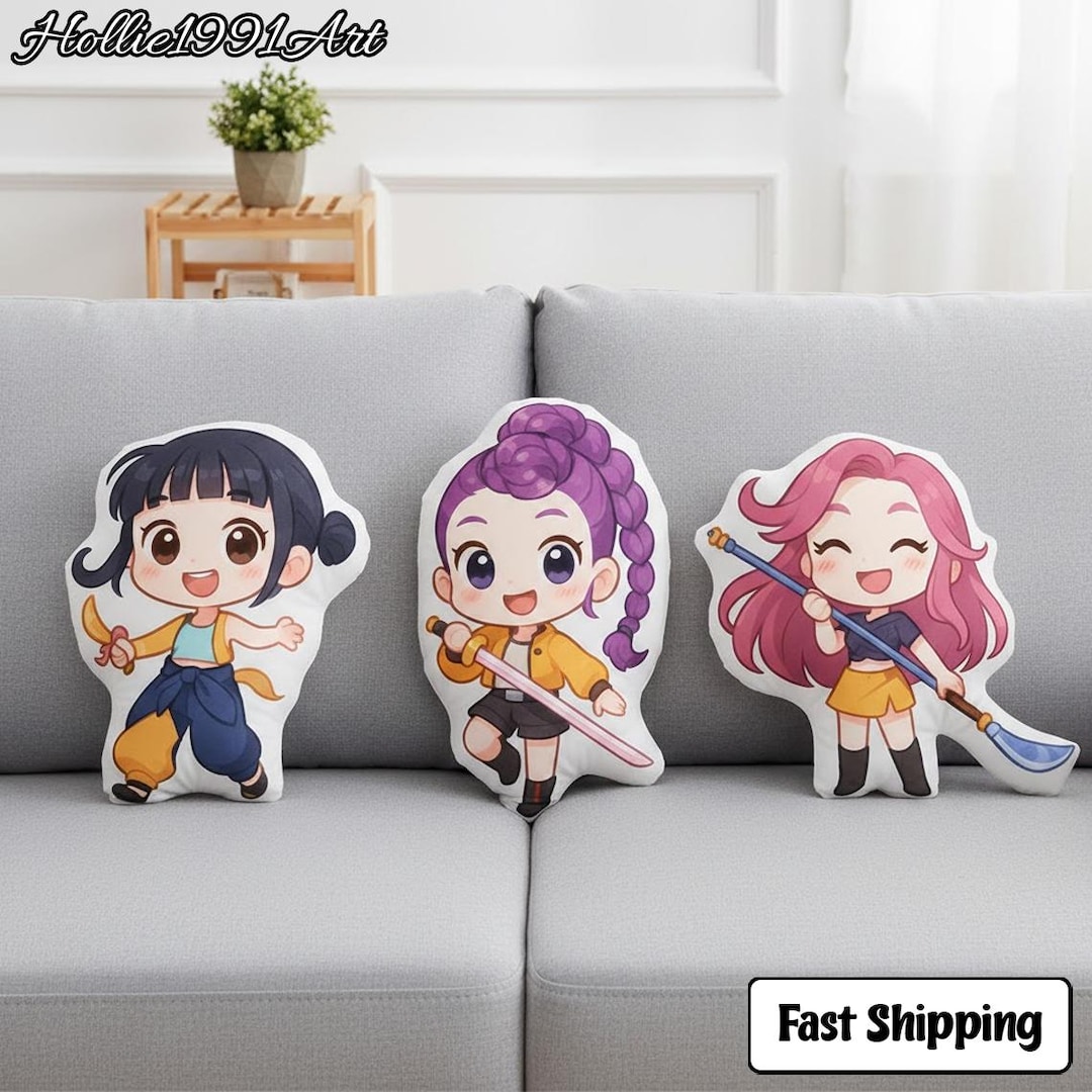 Huntrix Chibi Pillow, Rumi Mira Zoey Warrior Plush, K-pop Demon Hunters ...