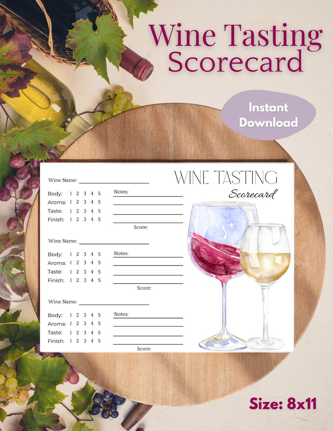 Wine Tasting Scorecard - Etsy