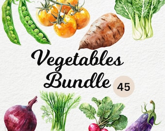 Watercolor Vegetables Clipart Bundle PNG, Painted Vegetable Illustrations, Farm Vegetables Clipart Set PNG, Commercial Use, Instant Download