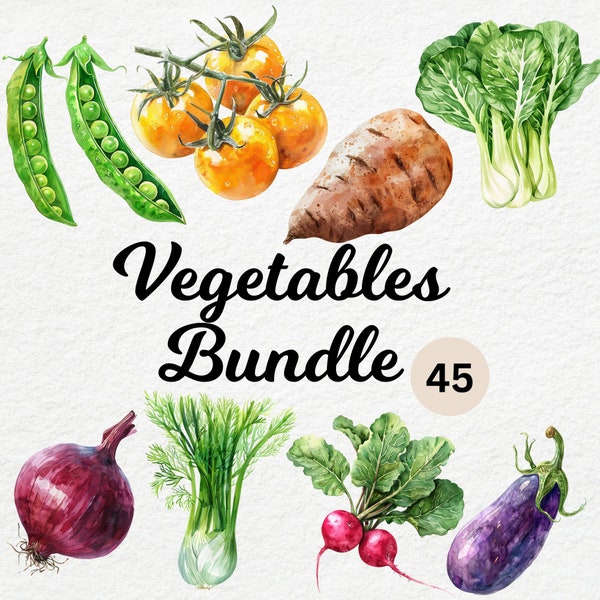 Watercolor Vegetables Clipart Bundle PNG, Painted Vegetable Illustrations, Farm Vegetables Clipart Set PNG, Commercial Use, Instant Download
