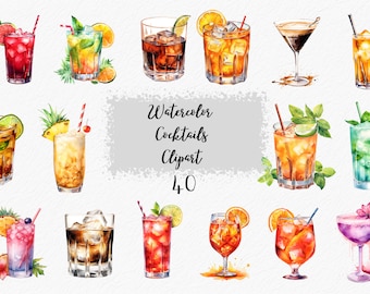 Watercolor Cocktail Clipart, Watercolor Cocktail Graphics, Alcohol Drinks Clipart, PNG Cocktail Illustrations, Beverages, Summer