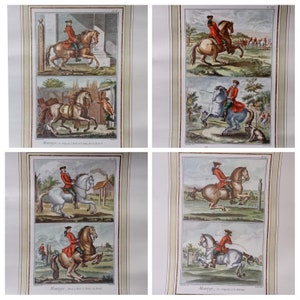 Rare Find - Engraved Colored Large Prints - Riding School Engraving from 1750s- Diderot d&#39;Alembert French Encyclopedia 1700s