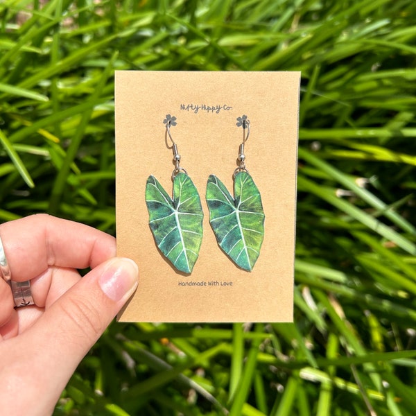 Caladium Leaf Dangle Earrings | Realistic Plant Jewelry | Botanical Accessories | Gifts for Plant Lovers