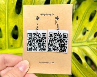 Rickroll QR Code Dangle Earrings | Gen Z Funny Creative Meme Jewelry | Black and White Charms