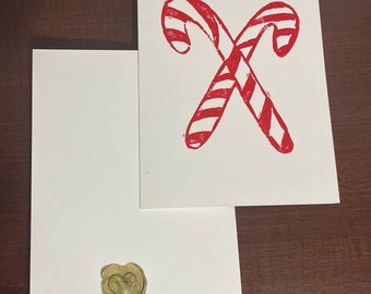Candy Canes | Hand-carved and Hand-printed Greeting Card
