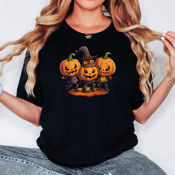 3 Jack-o'-lanterns Women's Relaxed T-Shirt, Inspirational Graphic Tee, Motivational, Positive Vibes, Eye Catching Tees