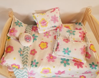 Floral Doll Quilt for 18 Inch Dolls/ 18 Inch Doll Bedding/ Doll Accessories/ American Girl Bedding/Floral Blanket and pillow set