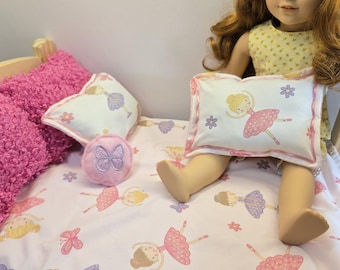 Ballerina Doll Bedding Set, Minky Blanket and Pillow for 18 Inch Dolls