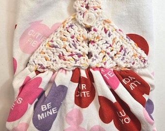 Be Mine Valentijnsdag handdoek, gehaakte katoenen topper