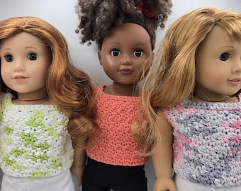 Crochet Top for 18 Inch Dolls in 3 Colorways, Fits Like American Girl Clothing
