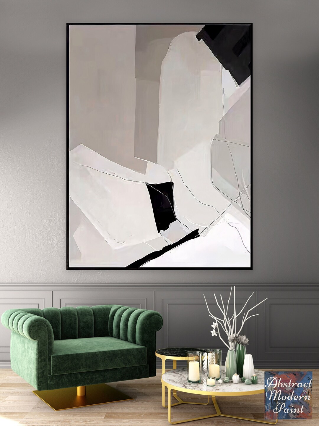 White Beige Wall Painting Lobby Hotel Wall Painting Statement Decor