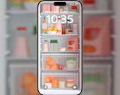 Pastel Pink Fridge Phone Wallpaper | Cozy Kitchen Aesthetic Background | Cute Digital Download