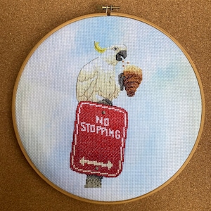 Croissant Cockatoo Cross Stitch Pattern PDF | Australian Sulphur Crested Bird Funny Meme Counted Chart