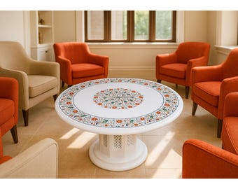 Handgemachte Marmor Inlay Tischplatte: Floral Pietra Dura Art, Indischer Stein