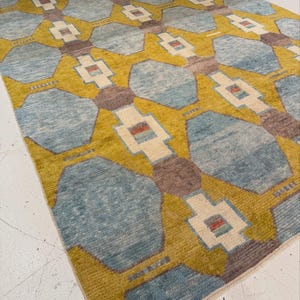 Persian Oushak Wool Rug: Mustard Yellow, Hand-Knotted Area Rug