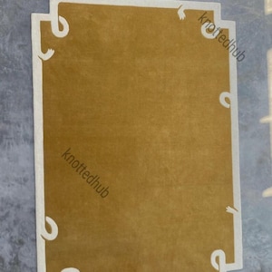 Hand Tufted Wool Rug | Mustard Yellow with White Border