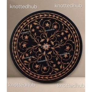 Black Marble Inlay Table Top: Floral Pietra Dura Art