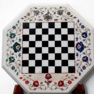 Floral Marble Inlay Table Top: Pietra Dura Gemstone Art