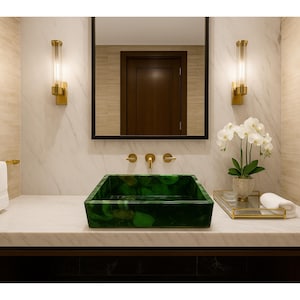 Dark Green Agate Sink | Rectangular Gemstone Bathroom Basin |Handmade Agate Wash Bowl |Luxury Vanity Sink |Natural Stone Vessel,gift for her