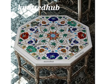 Handmade Marble Inlay Side Table: Pietra Dura Floral Art, Indian Accent Furniture