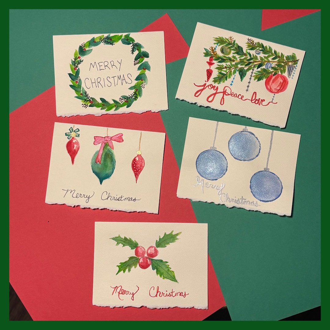 Hand Painted Watercolor Christmas Cards Holiday Card Set - Etsy