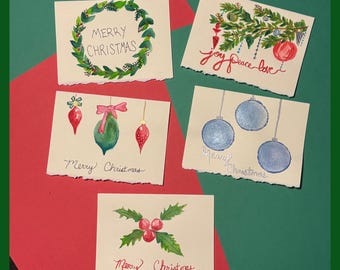 Hand Painted Watercolor Christmas Cards  Holiday Card Set