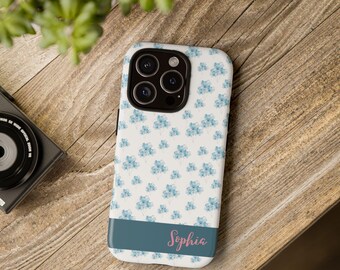 Personalized  iPhone Case, Blue Watercolor Floral Design, Sophisticated Girly Tough Phone Cover
