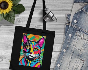 Artsy geometric cat organic cotton tote bag