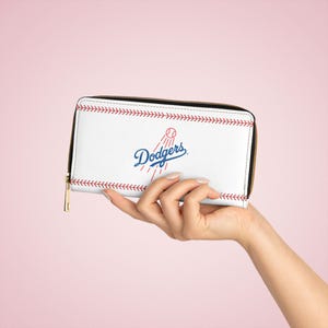 Cartera con cremallera, temática de los Dodgers de béisbol, costuras inspiradas en el béisbol, tacto real del balón, regalo para fanáticos del deporte, colores del equipo