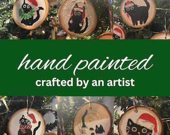 Black Cat Hand Painted Christmas Ornaments Set of 6