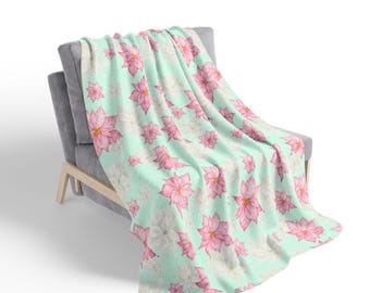 Cute Pastel Poinsettia Fleece Sherpa Blanket