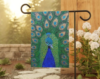 Peacock Garden Flag, Royal Bird Art, Double Sided Print