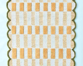 Anthropologie Matilda Goad Plaid Blue Handmade Tufted New Zealand Woolen Area Rug For Bedroom Livingroom Office