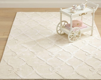 PB LoveShackFancy Bow Trellis Kids Handmade Tufted New Zealand Woolen Area Rug