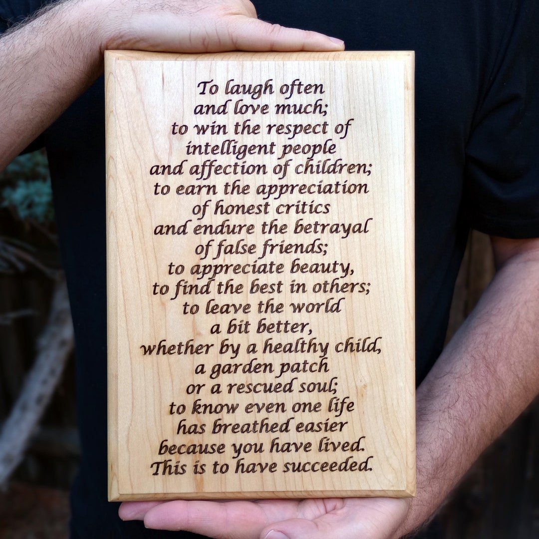 Success Quote Laser Engraved Wood Wall Art Ralph Waldo Emerson Handmade