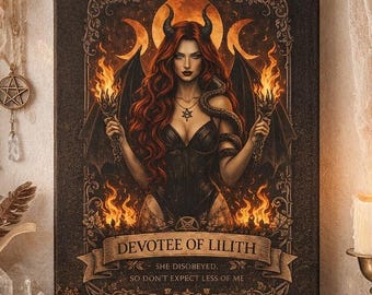 Toile imprimée Lilith gothique | Art occulte fantastique sombre | Décoration de sorcière wiccane | Décoration d'autel | Cadeau gothique | Art ésotérique
