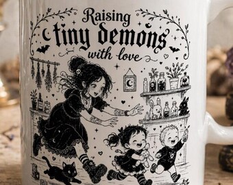 Goth Mom Mug “Raising Tiny Demons” | Witchy Coffee Mug | Alternative Mom Gift | Mother’s Day Mug
