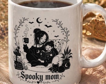 Spooky Mom Mug with Black Cat | Mother’s Day Gift for Mom | Witchy Cat Mug, Gothic Aesthetic Cup, Cozy Dark Feminine Gift