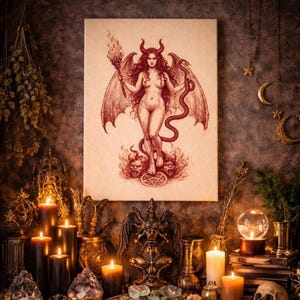 Peinture de la déesse Lilith sur toile | Art gothique occulte | Décoration ésotérique | Illustration féminine sombre image 3