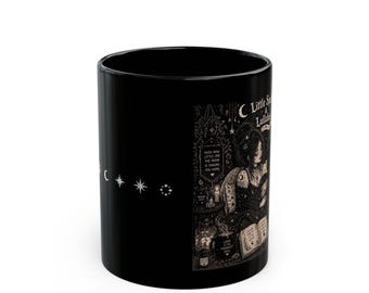 Little Spells Lullabies Witchy Illustration Mug | Black Ceramic Mug