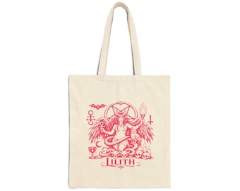 Lilith Illustration Tote Bag | Occult Goddess Graphic Canvas Tote