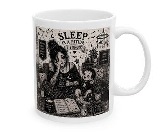 Witchy Cat Altar Illustration Mug | Black Magic Coffee Cup