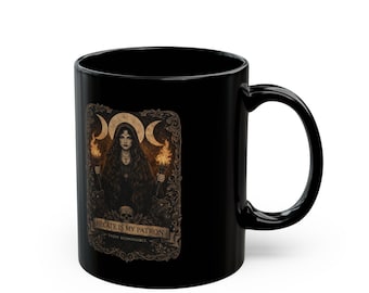 Witch with Torches Black Mug | Triple Moon Occult Illustration